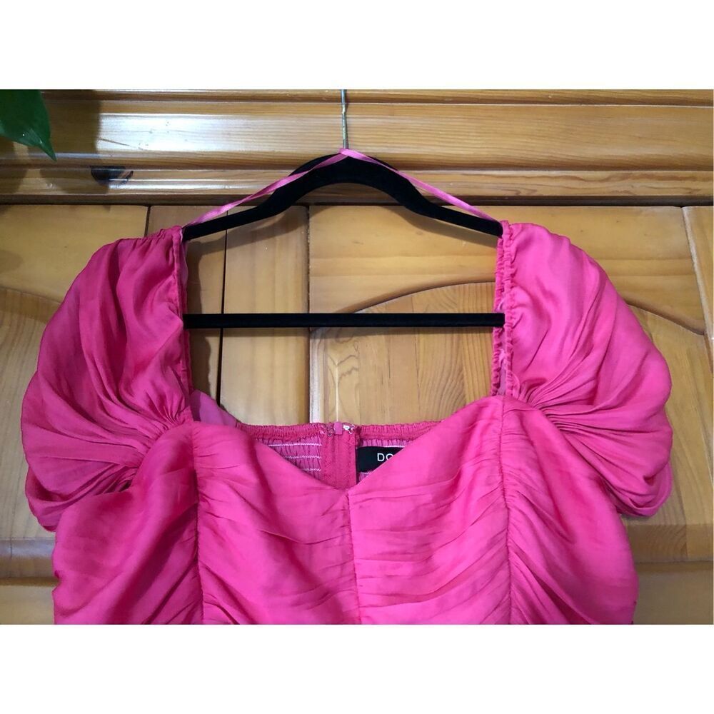 Do+Be Pink Puff Sleeve Ruffle Ruched Top  SZ L - Picture 4 of 10